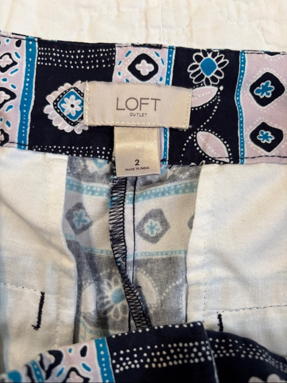 LOFT Navy, White & Teal Patterned Bermuda Shorts - Picture 3 of 4